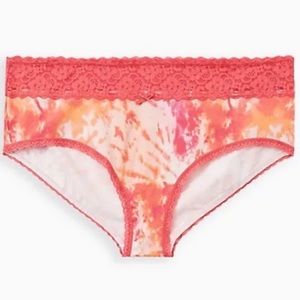 Torrid Size 1 Pink & Orange Tie-Dye Wide Lace Cotton Cheeky Panty NWT